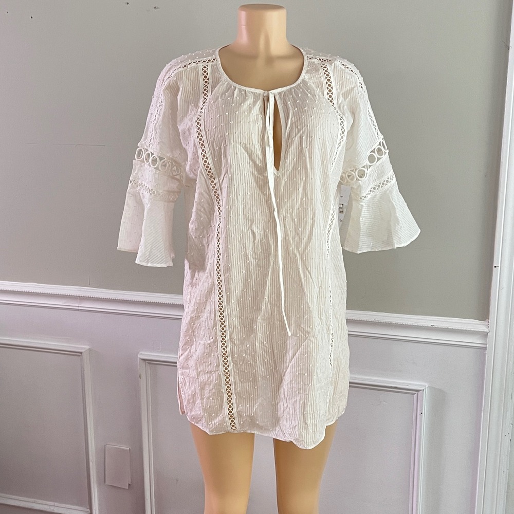 Victoria's Secret Tunic Women Small White Swiss Dot Lace Bell Sleeve Boho Beach